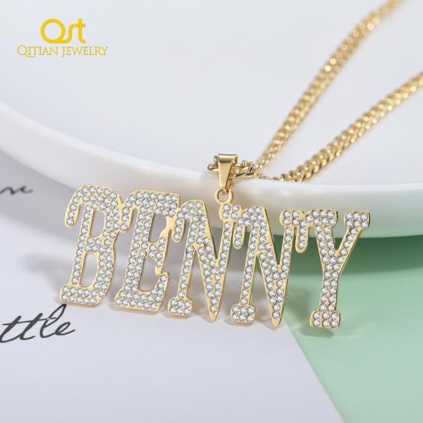 Personalized Custom Name italic letters Cuban Chain Necklace/Pendant hip-hop High Stainless Steel Bling Jewelry Women Men Gifts