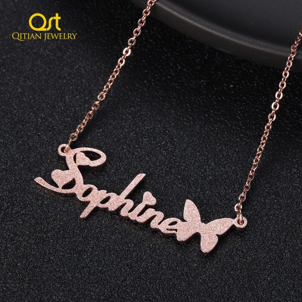 Personalized Frosted Name Necklace Customized Butterfly Name Necklace Stainless Steel Nameplate Chocker for Women Gifts Jewelry