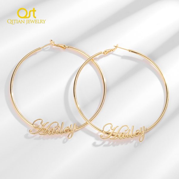 Fashion 50-70 MM Big Hoop Earrings For Women Date Name Custom Earings Gold Stainless Steel Earrings Weding Bridesmaid Party Gift