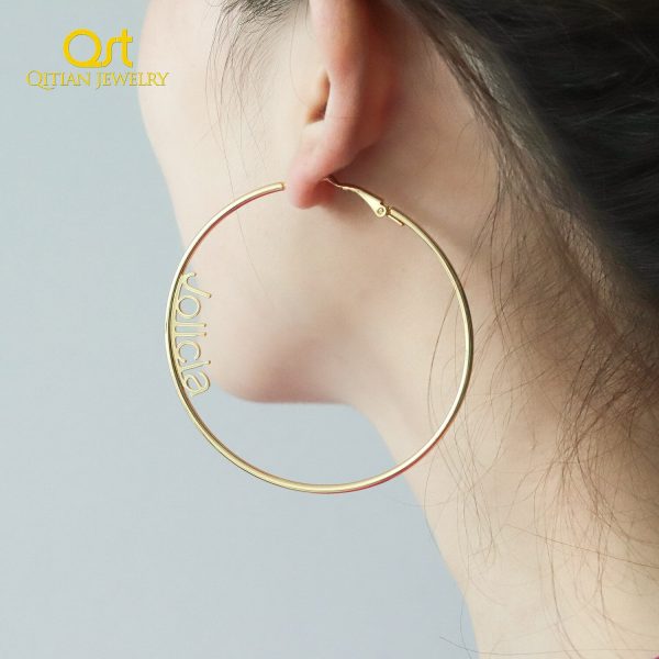 Personalised Name Earing Fashion Custom Stainless Steel Round Circle Earings Modern Big Hoop Ears For Women Party Jewelry Gifts