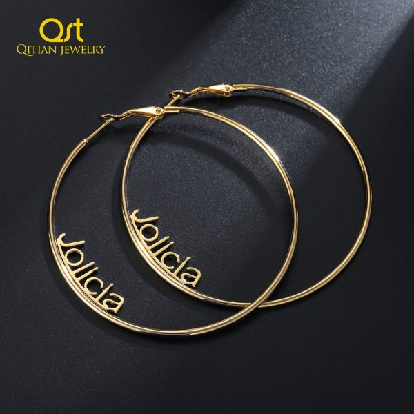 Personalised Name Earing Fashion Custom Stainless Steel Round Circle Earings Modern Big Hoop Ears For Women Party Jewelry Gifts