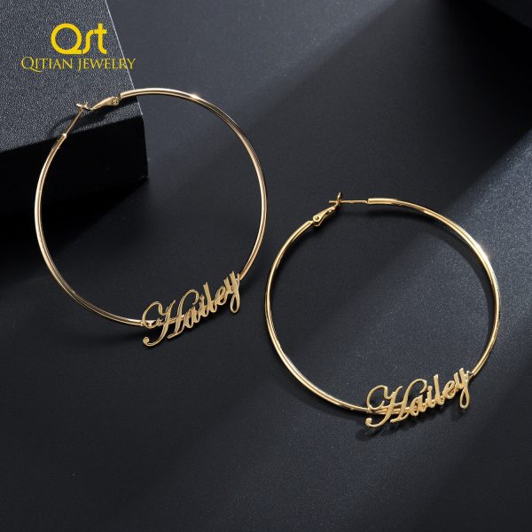 Fashion 50-70 MM Big Hoop Earrings For Women Date Name Custom Earings Gold Stainless Steel Earrings Weding Bridesmaid Party Gift