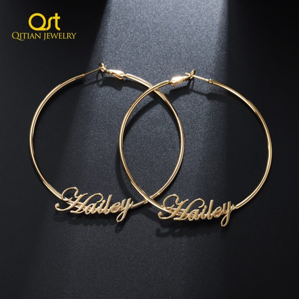 Fashion 50-70 MM Big Hoop Earrings For Women Date Name Custom Earings Gold Stainless Steel Earrings Weding Bridesmaid Party Gift