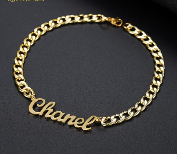 Personalized Name Bracelet 18K gold plated Stainless Steel Curb Chain Custom Bracelet&Bangle Handmade Men Jewelry For Women Gift