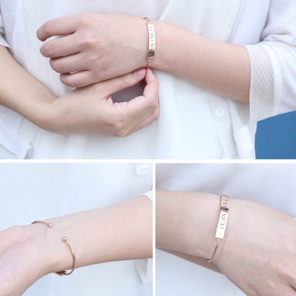 Qitian Personalized Custom Rose Gold Bangles Engraved Name Letters Date Open Bangles & Bracelets DIY Jewelry