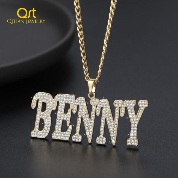 Personalized Custom Name italic letters Cuban Chain Necklace/Pendant hip-hop High Stainless Steel Bling Jewelry Women Men Gifts