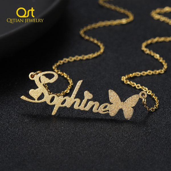 Personalized Frosted Name Necklace Customized Butterfly Name Necklace Stainless Steel Nameplate Chocker for Women Gifts Jewelry