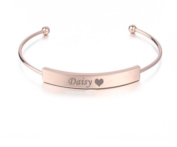 Qitian Personalized Custom Rose Gold Bangles Engraved Name Letters Date Open Bangles & Bracelets DIY Jewelry