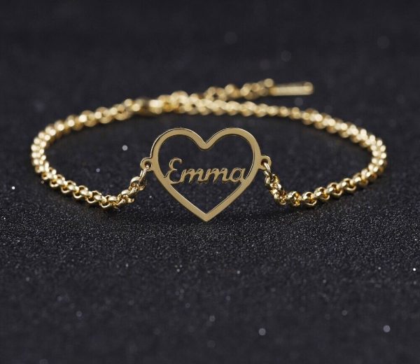 Personalized Name Bracelet Gold Color Customized Heart Nameplate Bracelets For Couple Stainless Steel Jewelry (Max 8 Letters)