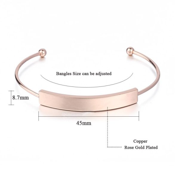 Qitian Personalized Custom Rose Gold Bangles Engraved Name Letters Date Open Bangles & Bracelets DIY Jewelry