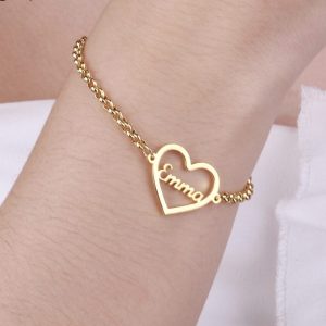 Personalized Name Bracelet Gold Color Customized Heart Nameplate Bracelets For Couple Stainless Steel Jewelry (Max 8 Letters)