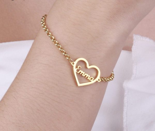 Personalized Name Bracelet Gold Color Customized Heart Nameplate Bracelets For Couple Stainless Steel Jewelry (Max 8 Letters)