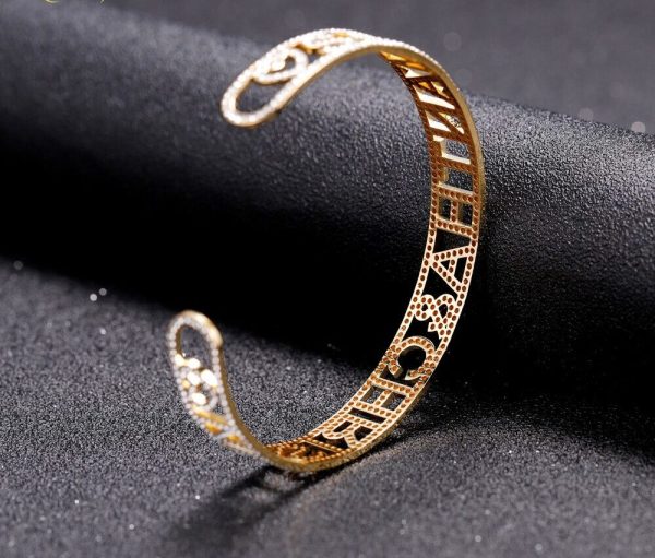 Gold Name Bangles Iced Out Personalized ID Family Lover Nameplate Faith Letter Bangles & Bracelet Stainless Steel Adjusted