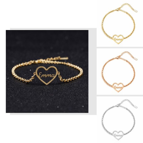 Personalized Name Bracelet Gold Color Customized Heart Nameplate Bracelets For Couple Stainless Steel Jewelry (Max 8 Letters)