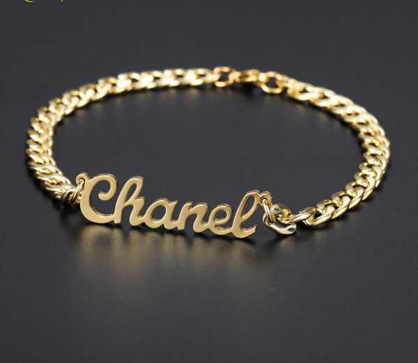 Personalized Name Bracelet 18K gold plated Stainless Steel Curb Chain Custom Bracelet&Bangle Handmade Men Jewelry For Women Gift