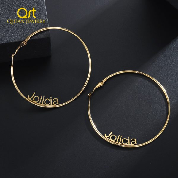 Personalised Name Earing Fashion Custom Stainless Steel Round Circle Earings Modern Big Hoop Ears For Women Party Jewelry Gifts